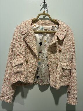 Pink Boucle Tweed Cropped Jacket Dolly by Le Petit Tom Size 40 (~Size 4 US)
